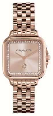 Olivia Burton Bracciale morbido quadrato (28 mm) in acciaio inossidabile oro rosa / oro rosa 24000085