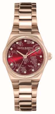 Olivia Burton Quadrante rosso mini hexa (28 mm) / cinturino in acciaio inossidabile oro rosa 24000106