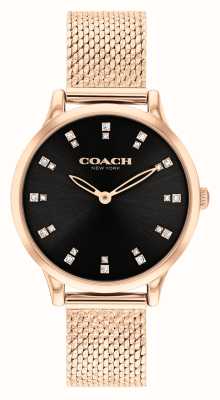 Coach Quadrante nero chelsea (32 mm) da donna / bracciale a maglie in acciaio inossidabile oro rosa 14504217