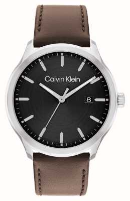 Calvin Klein Define uomo (43mm) quadrante nero / cinturino in pelle marrone 25200354