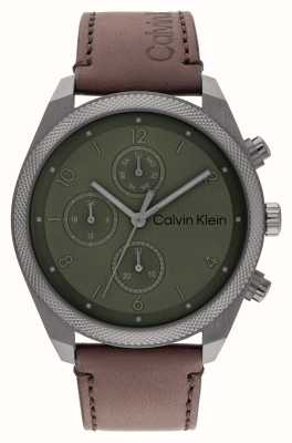 Calvin Klein Impact da uomo (44mm) quadrante verde / cinturino in pelle marrone 25200363