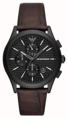 Emporio Armani Quadrante cronografo nero da uomo (42 mm) / cinturino in pelle marrone AR11549