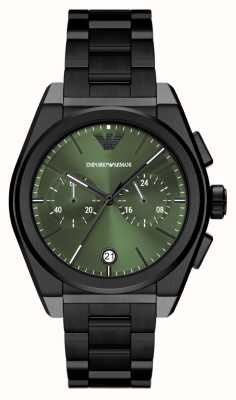 Emporio Armani Quadrante cronografo verde da uomo (43 mm) / bracciale in acciaio inossidabile nero AR11562