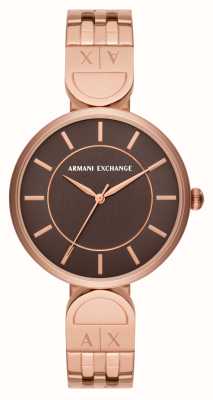 Armani Exchange Quadrante marrone da donna (38 mm) / bracciale in acciaio inossidabile tonalità oro rosa AX5384