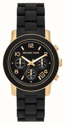 Michael Kors Quadrante cronografo nero Runway (38 mm) / bracciale in acciaio inossidabile avvolto in silicone nero MK7385