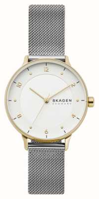 Skagen Quadrante bianco Riis (36 mm) / bracciale in maglia di acciaio inossidabile SKW2912