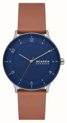 Skagen Riis (40mm) quadrante blu / cinturino in pelle marrone SKW6885