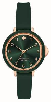 Kate Spade Quadrante verde Park Row (34 mm) / cinturino in silicone verde KSW1543