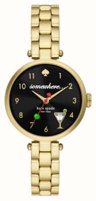 Kate Spade Quadrante cocktail nero Holland (28 mm)/bracciale in acciaio inossidabile color oro KSW1806