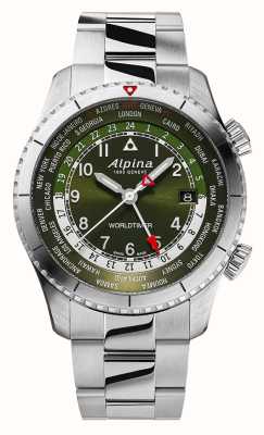 Alpina Startimer pilot timer mondiale al quarzo (41 mm) quadrante verde/acciaio inossidabile AL-255GR4S26B