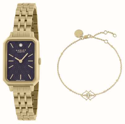 Radley Set di orologio rettangolare e bracciale Selby (20 mm) placcato in oro con diamanti autentici RY4632-SET