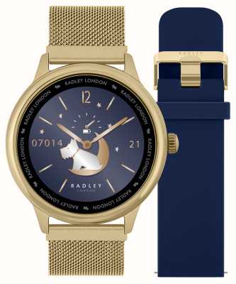 Radley Set di orologi per chiamate intelligenti serie 19 (42 mm) intercambiabili in maglia dorata e cinturino in silicone blu RYS19-4014-SET