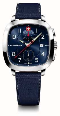 Wenger Cronografo sportivo vintage da uomo (40 mm) quadrante blu/cinturino blu per smartcycle 01.1933.110