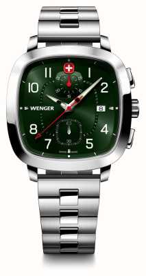 Wenger Cronografo sportivo vintage da uomo (40 mm) quadrante verde/bracciale in acciaio inossidabile 01.1933.112