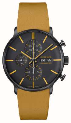 Junghans Forma un cronoscopio (42 mm) quadrante nero e giallo/cinturino in pelle gialla 27/4372.01