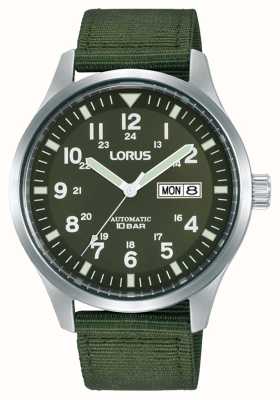 Lorus Sport automatico con giorno/data 100 m (42 mm) quadrante verde scuro/nylon verde scuro RL413BX9