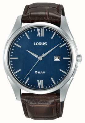 Lorus Quadrante sottile blu scuro con datario classico (42 mm) / pelle marrone RH993PX9