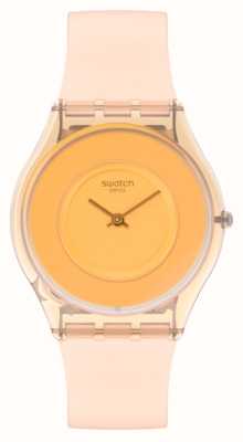 Swatch Quadrante arancione pastello color pesca (34 mm) / cinturino in silicone rosa SS08P102