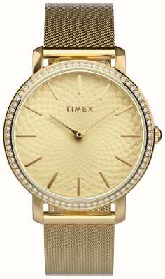 Timex Quadrante dorato da donna (34 mm) / bracciale a maglie in acciaio color oro TW2V52200