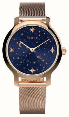 Timex Orologio da donna Celestial Trascendente (31 mm) quadrante blu/bracciale a maglie in acciaio color oro rosa TW2W21400