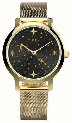Timex Orologio da donna Celestial Trascend (31 mm) quadrante nero/bracciale a maglie in acciaio color oro TW2W21500