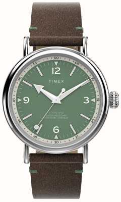 Timex Quadrante verde Waterbury (40 mm) da uomo/cinturino in pelle marrone TW2V71200