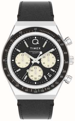 Timex Cronografo Q subacqueo (40 mm) quadrante nero/cinturino in pelle nera TW2V42700