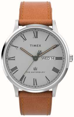 Timex Quadrante grigio Waterbury (40 mm) da uomo/cinturino in pelle marrone chiaro TW2V73600