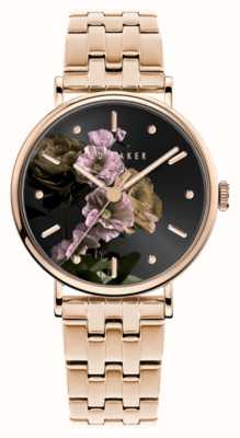 Ted Baker Phylipa da donna (34 mm) quadrante floreale nero/bracciale in acciaio inossidabile tonalità oro rosa BKPPHF306