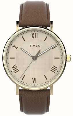 Timex Quadrante color crema da uomo con vista sud (41 mm) / cinturino in pelle marrone TW2V91300