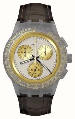 Swatch Quadrante grigio dorato (42 mm) / cinturino in pelle marrone SUSM100
