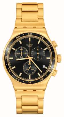 Swatch Nel quadrante nero (43 mm) / bracciale in acciaio inossidabile color oro YVG418G