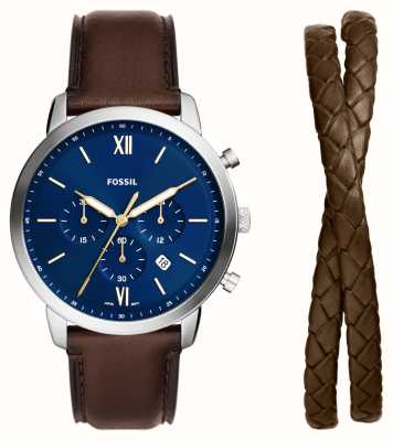 Fossil Set regalo da uomo Neutra (44 mm) quadrante cronografo blu / cinturino in pelle marrone FS6018SET