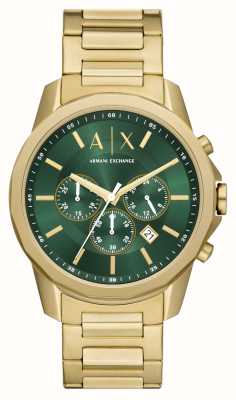 Armani Exchange Quadrante cronografo verde da uomo (44 mm)/bracciale in acciaio inossidabile color oro AX1746