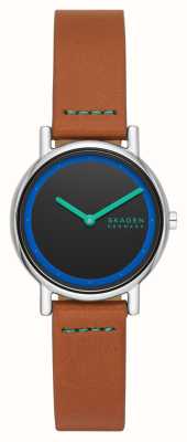 Skagen Orologio da donna firmato lille (30 mm) quadrante nero/cinturino in pelle marrone SKW3116
