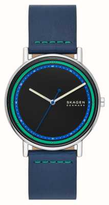 Skagen Orologio da uomo firmato (40 mm) quadrante nero/cinturino in pelle blu SKW6901