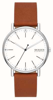 Skagen Orologio da uomo con quadrante bianco (40 mm) e cinturino in pelle marrone SKW6903
