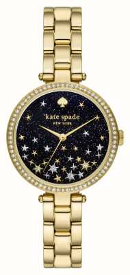 Kate Spade Quadrante nero brillante Holland (34 mm) / bracciale in acciaio inossidabile tonalità oro KSW1814