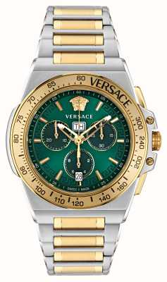 Versace Cronografo da uomo Greca Extreme (45 mm) quadrante verde/bracciale in acciaio inossidabile bicolore VE7H00523