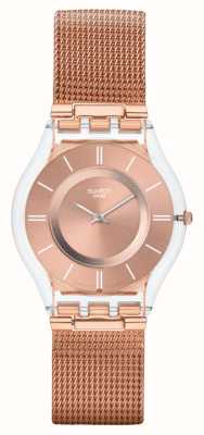 Swatch Hello darling (34 mm) quadrante oro rosa/bracciale a maglie in acciaio inossidabile tonalità oro rosa SS08K104M