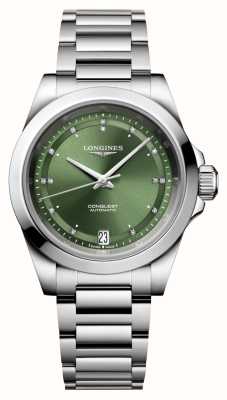 LONGINES Quadrante verde soleil Conquest automatico con diamanti (34 mm) e bracciale in acciaio inossidabile L34304076