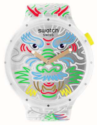Swatch Quadrante con motivo drago in nuvola (47 mm) argentato / cinturino in silicone con motivo SB05Z102