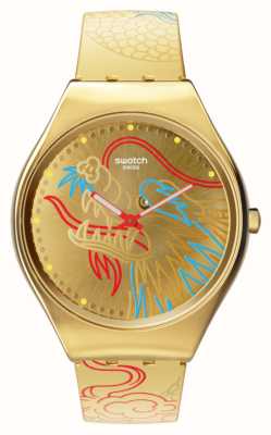 Swatch Quadrante con motivo drago in oro (38 mm) / cinturino in silicone con motivo dorato SYXZ104