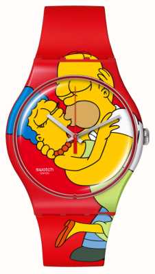 Swatch X The Simpsons Sweet Abbraccio (41 mm) quadrante con stampa Simpsons / cinturino in silicone rosso SO29Z120