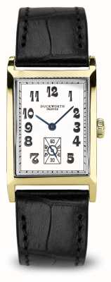 Duckworth Prestex Quadrante rettangolare bianco in edizione limitata (24 mm) in oro 18 ct del centenario / cinturino in pelle nera D100-02-A
