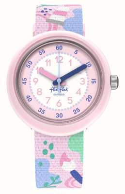 Flik Flak Amante dell'arte per bambini (31,85 mm) quadrante bianco e rosa / cinturino in tessuto con motivi artistici rosa FPNP142