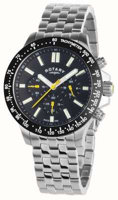 Rotary Cronografo sportivo al quarzo (45 mm) quadrante nero/bracciale in acciaio inossidabile GB00024/04