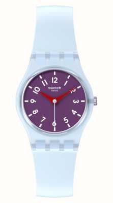 Swatch Quadrante viola prugna cipria (25mm) / cinturino in silicone azzurro LL126