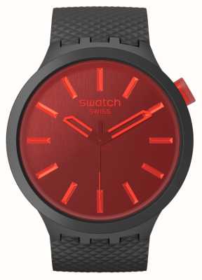 Swatch Quadrante rosso modalità mezzanotte (47 mm) / cinturino nero di origine biologica SB05B111