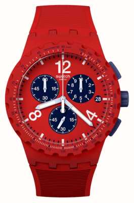 Swatch Quadrante cronografo principalmente rosso (42 mm) rosso e blu/cinturino in silicone rosso SUSR407